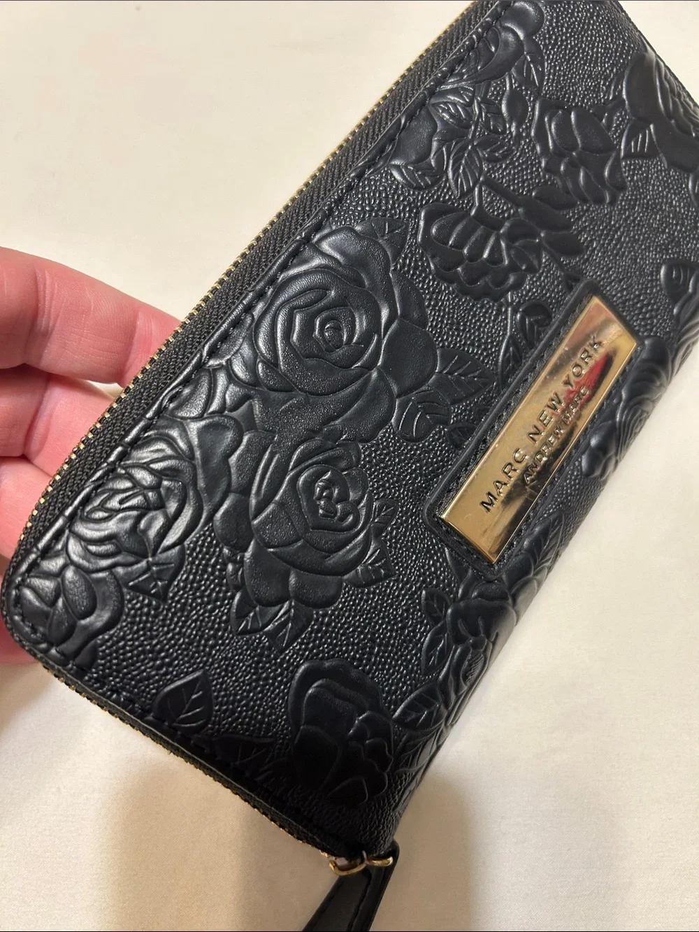 Marc New York Black Floral Embossed Zip Wallet